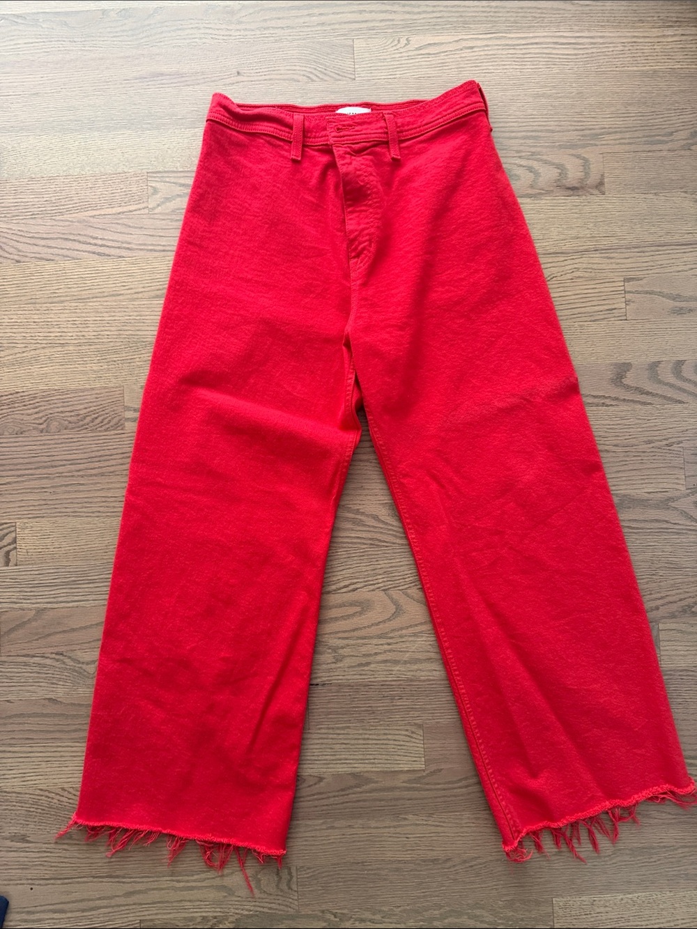 pistola Red Wide-Leg Jeans with Raw Frayed Hem